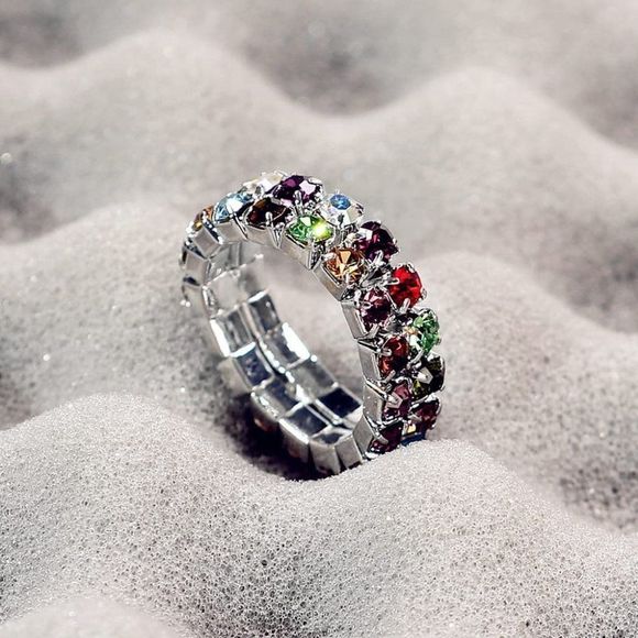 Sparkling Rhinestone Ring Set Trendy Elastic Rhinestone Crystal Stretch Ring - Picture 3 of 3